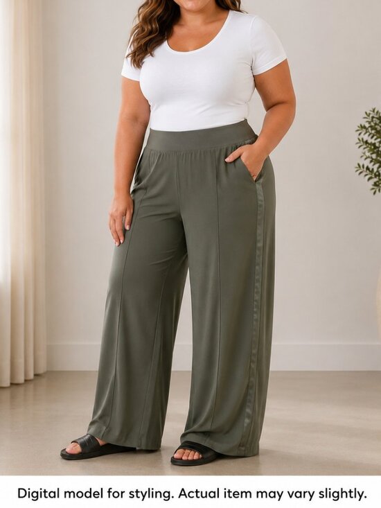 Athleta Pants - Athleta Nolita Wide Leg Pants Olive Green Tuxedo Satin Stripe Travel